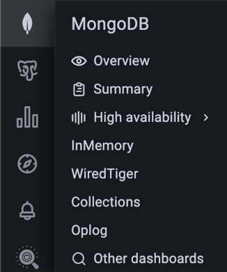 New MongoDB menu structure